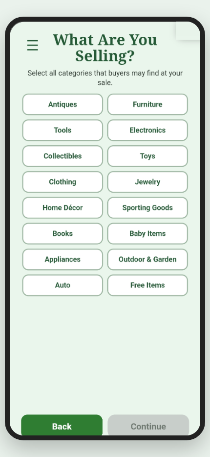 What Are You Selling app screen