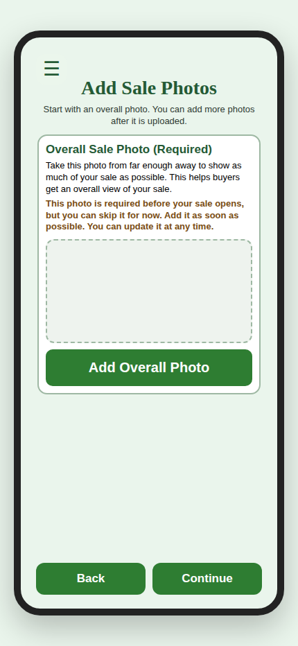 Add Sale Photos app screen