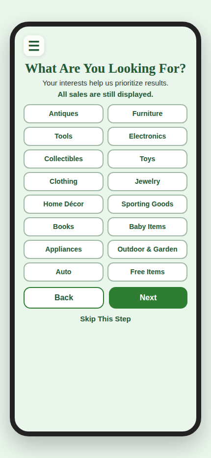What Are You Looking For app screen